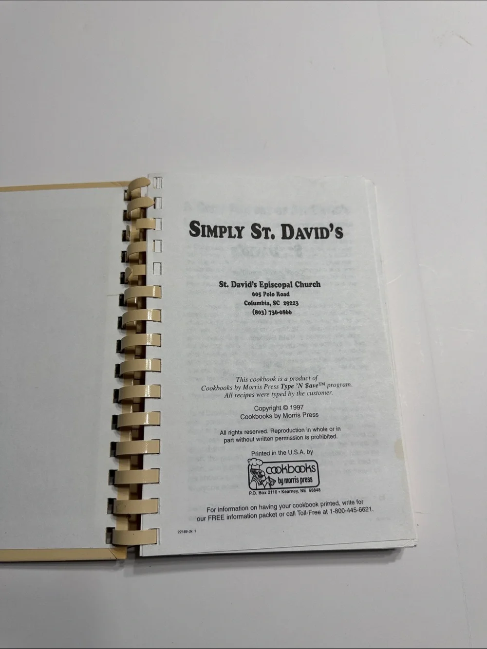 Vintage Simply St. David’s Episcopal Church Recipe Book